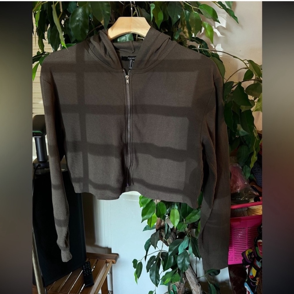 Forever 21 Olive Zip-Up Hoodie